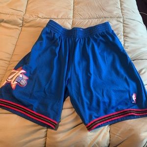 USED 76ERS BLUE Mitchell & Ness swing man shorts